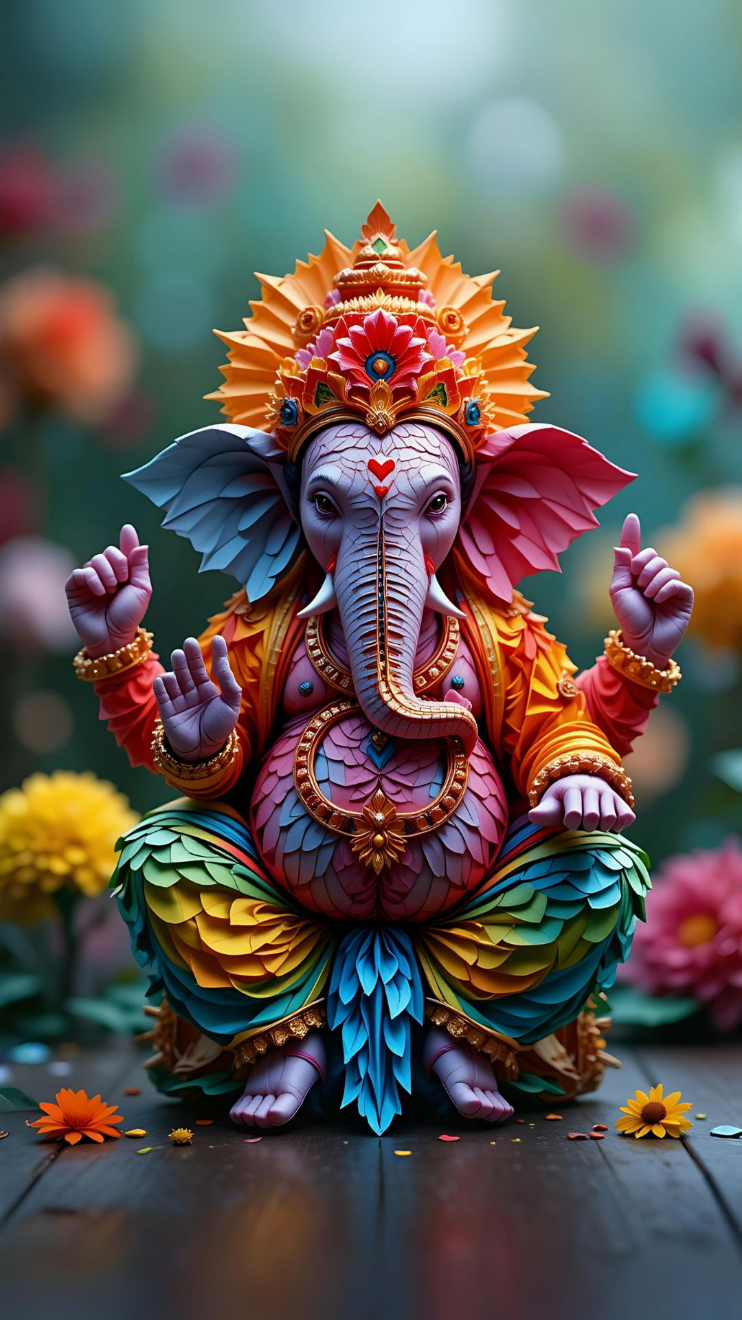 Lord Ganesha with vibrant floral background