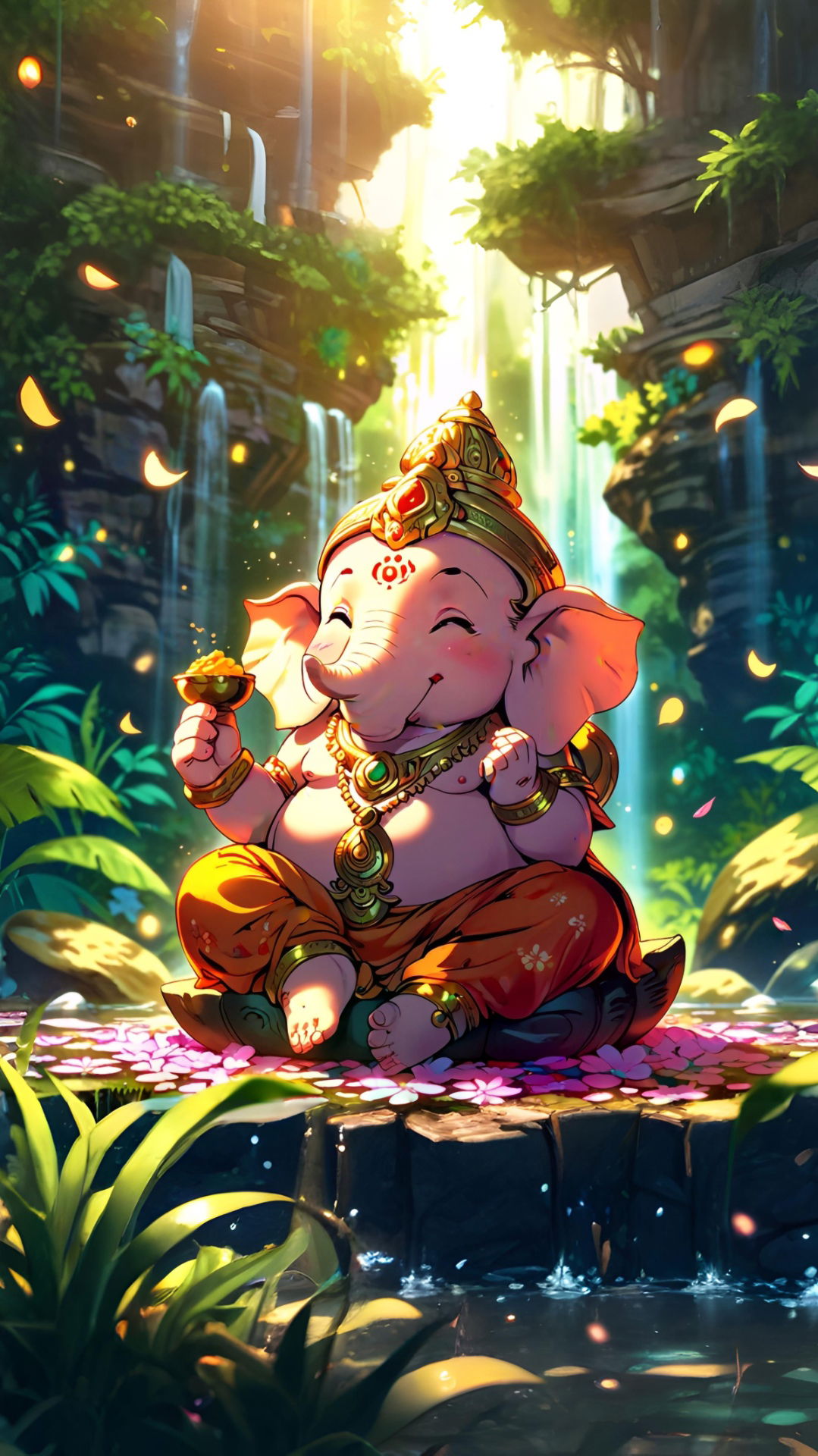 Ganesha seated in a jungle setting
