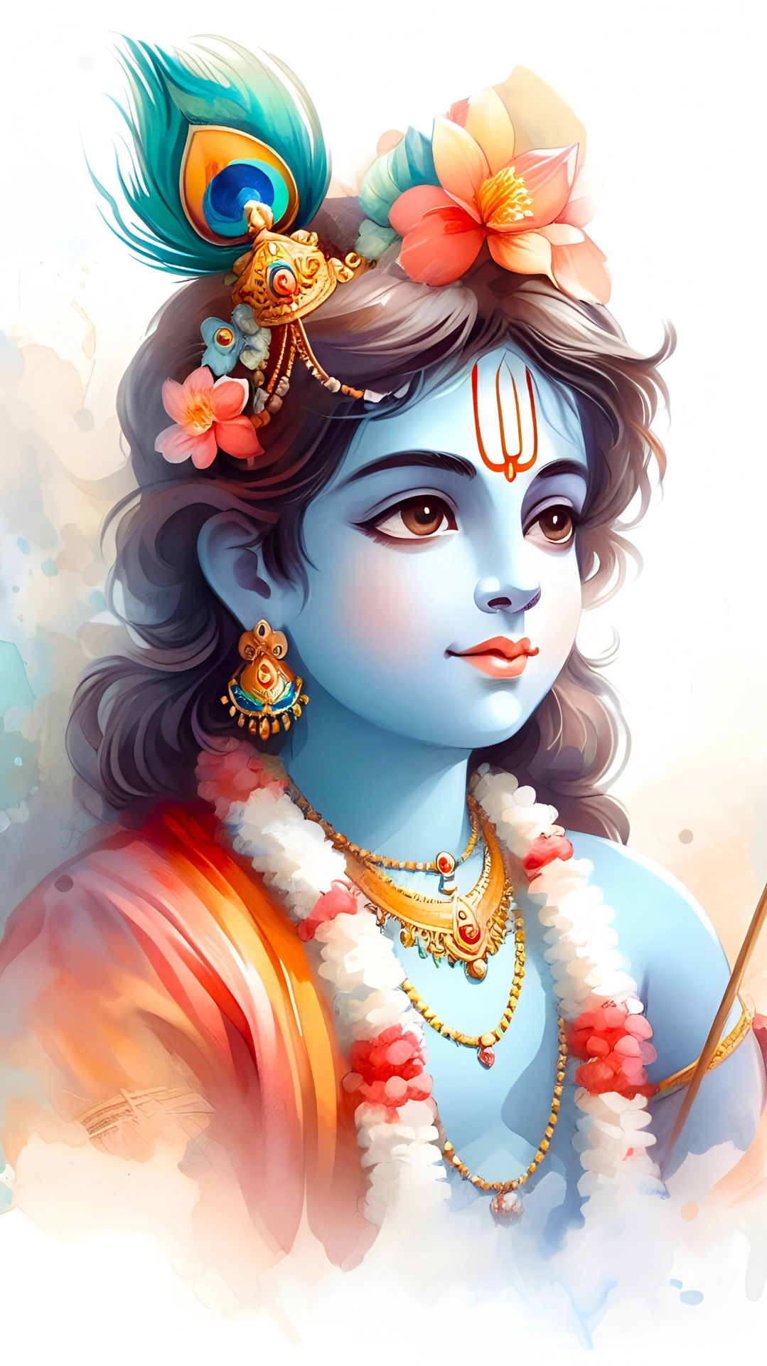 Young Krishna with a flute and peacock feather