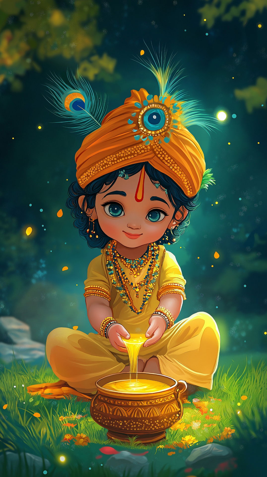 Little Krishna offering butter pot
