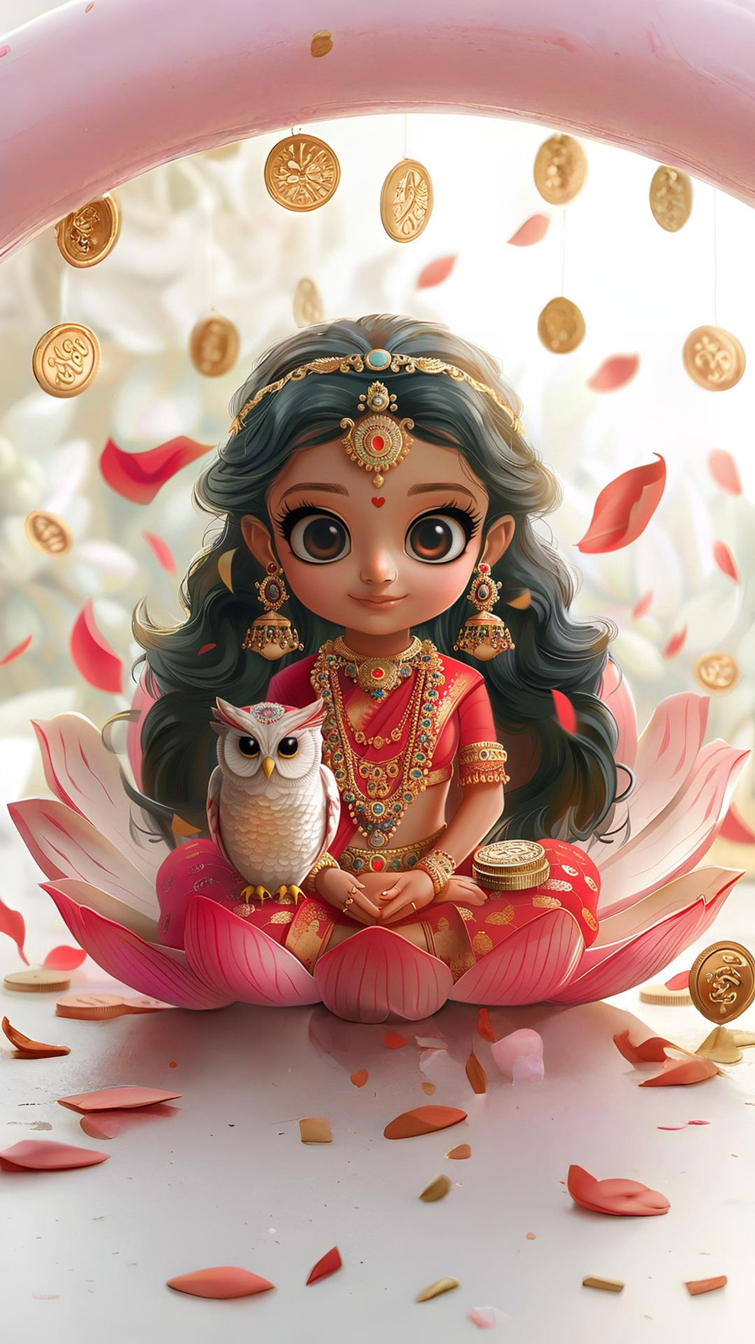 Goddess Lakshmi seated on lotus flower