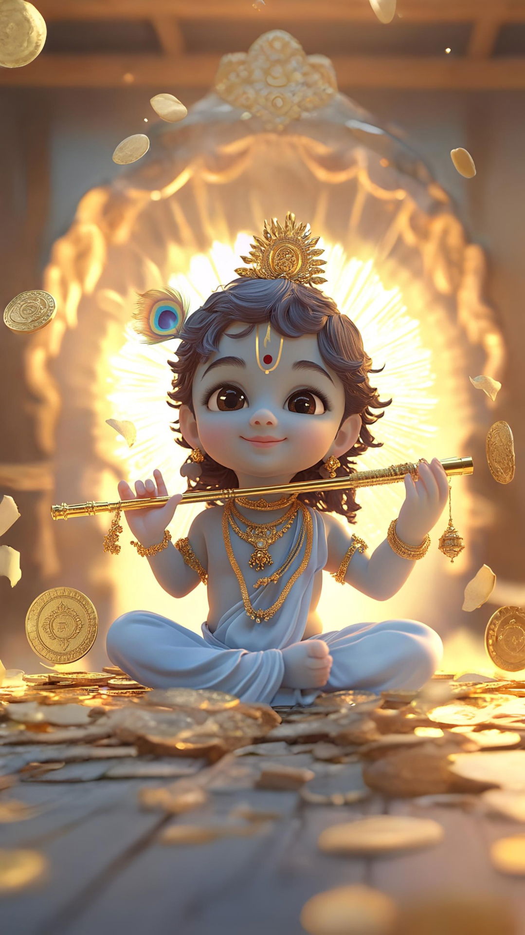 Cute baby Krishna playing flute wallpaper