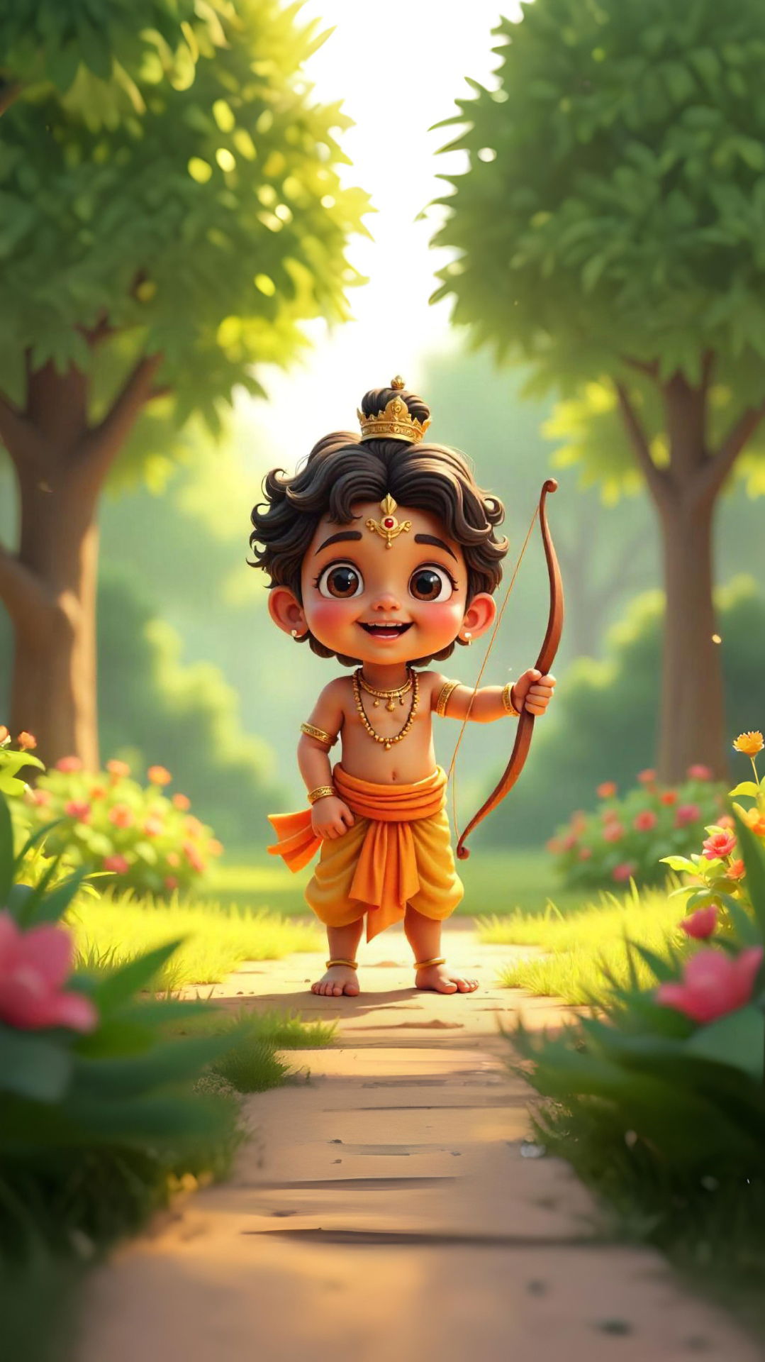 Cute little Ram in forest with bow