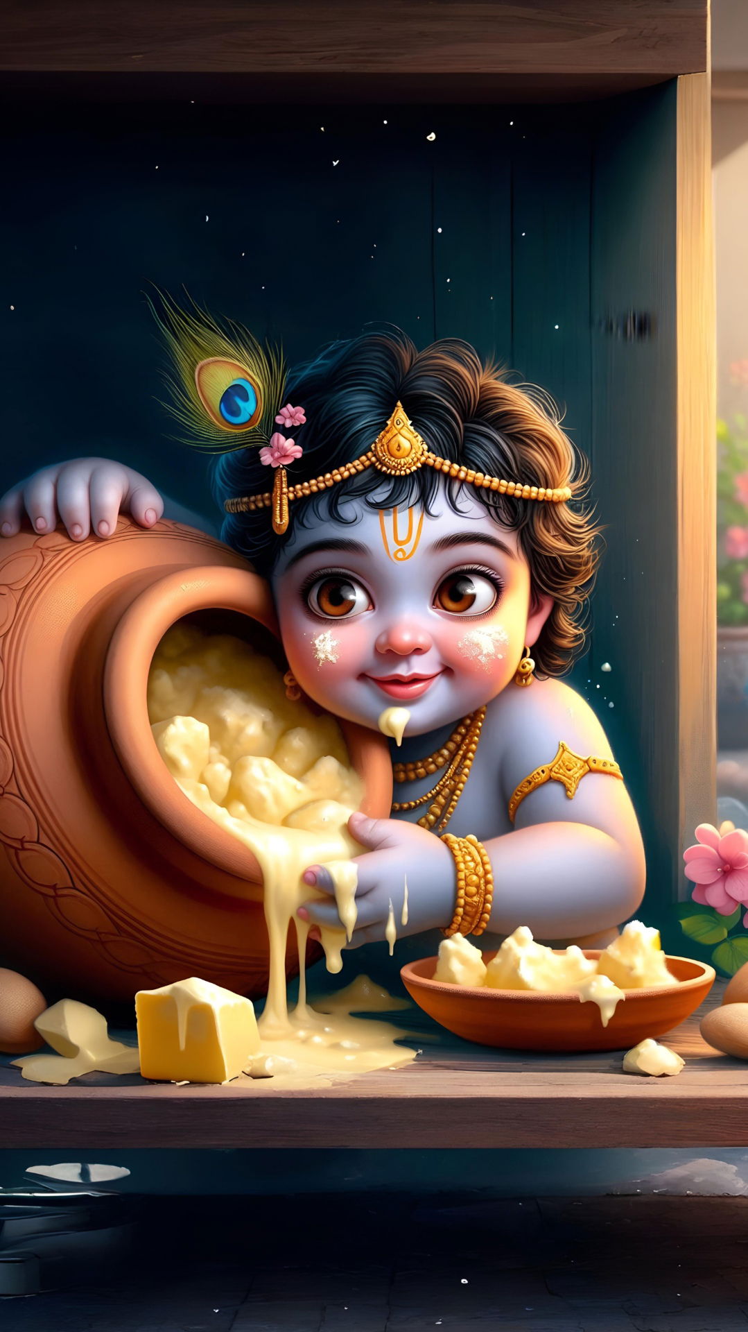 Bal Krishna stealing butter from pot