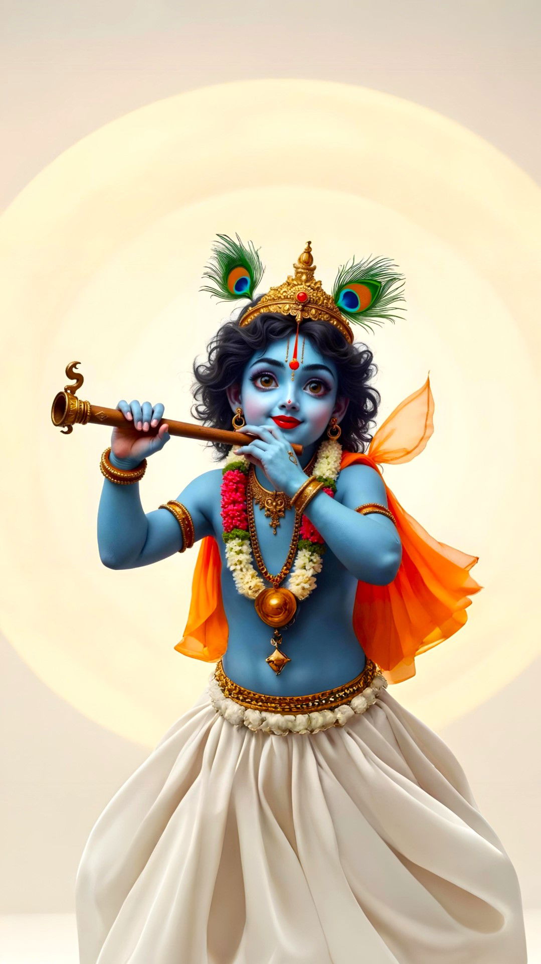 Baby Krishna playing a flute beautifully