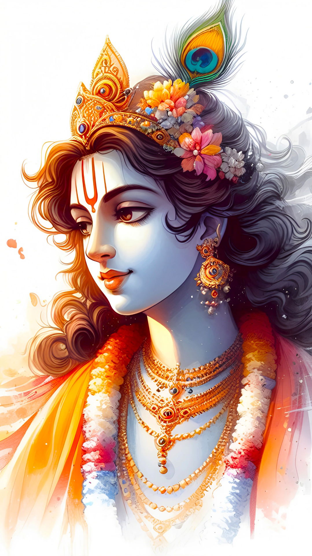 Lord Krishna with flute and peacock feather