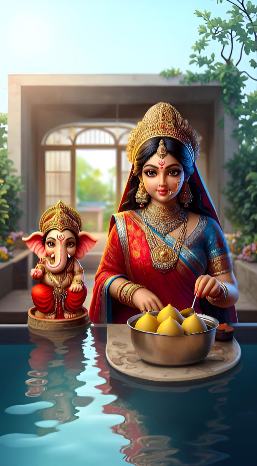 Parvati prepares ladoos for Ganesha