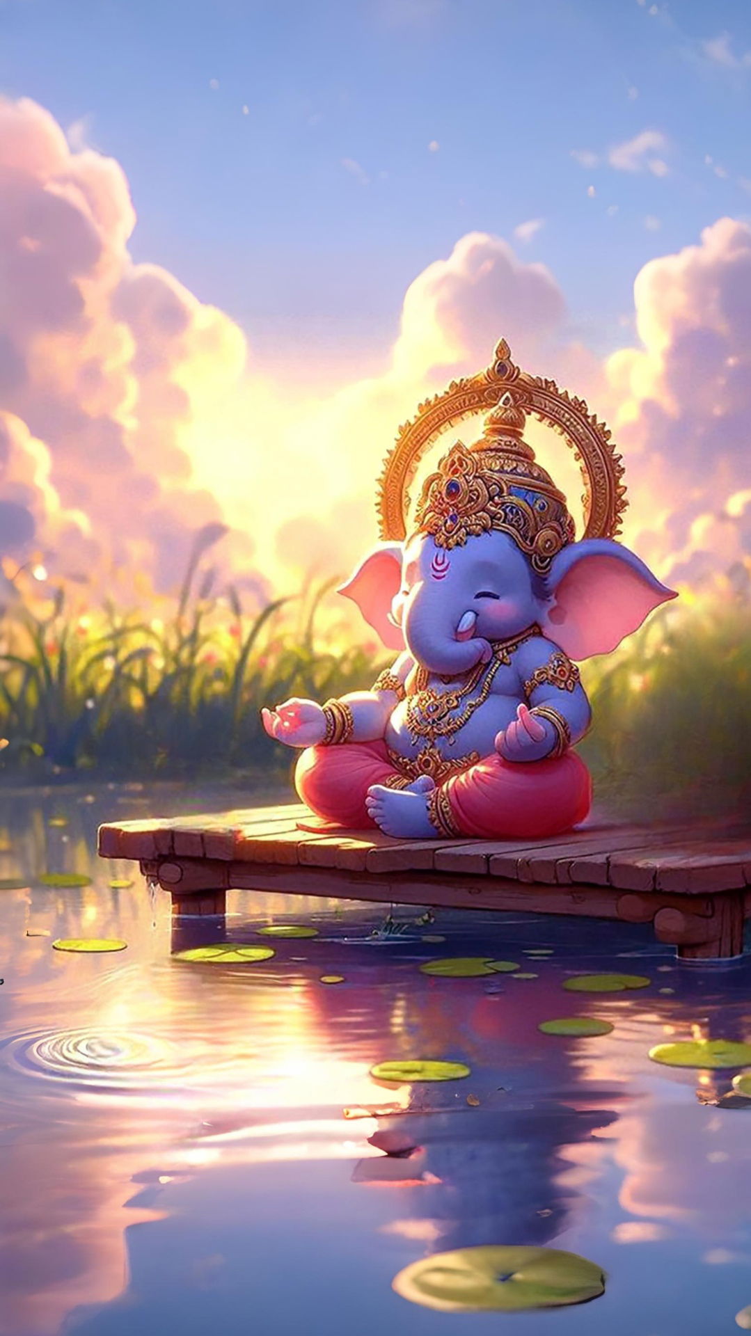 Ganesha sitting peacefully on lotus