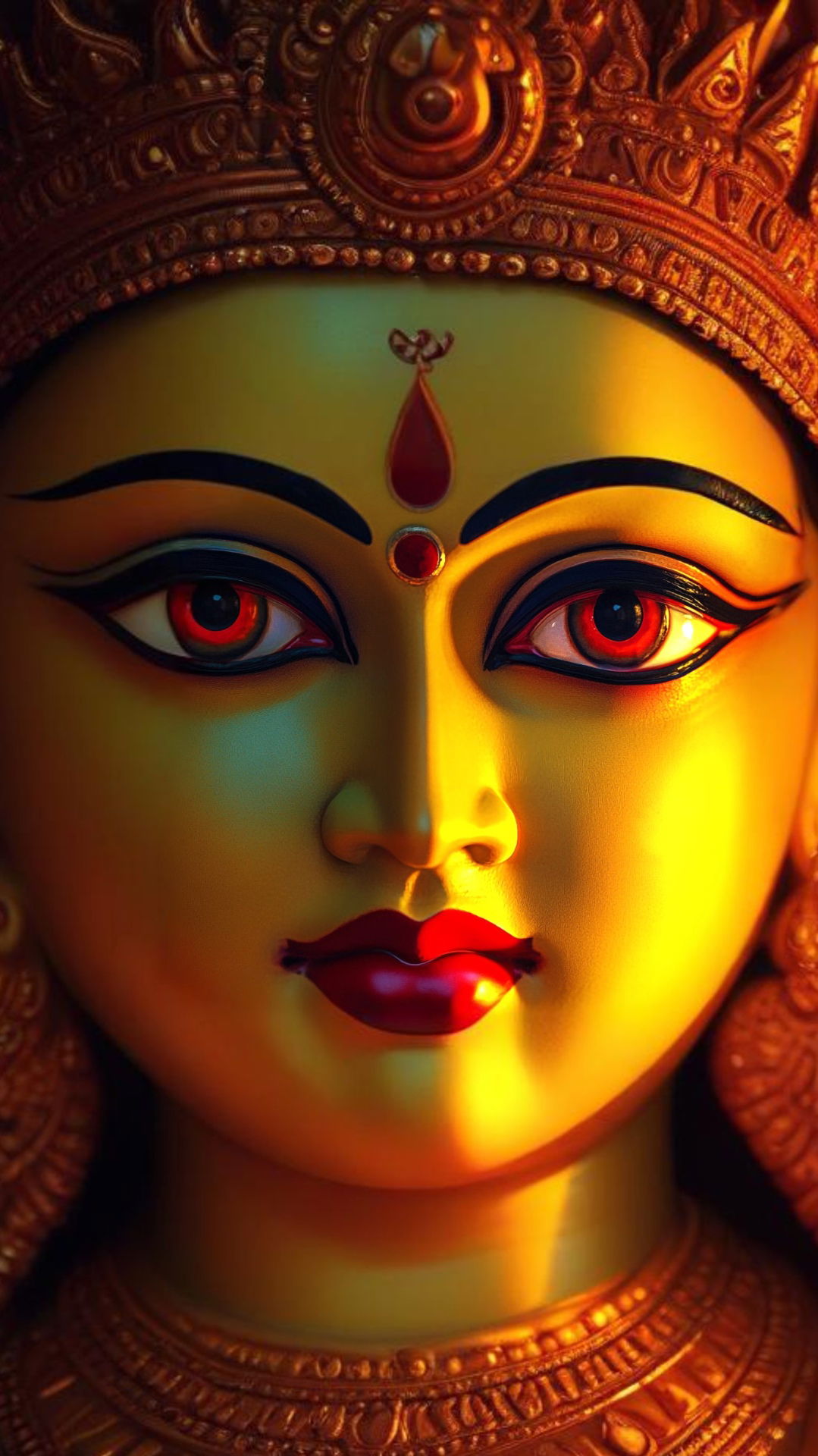 Close-up of durga maa’s beautiful face.