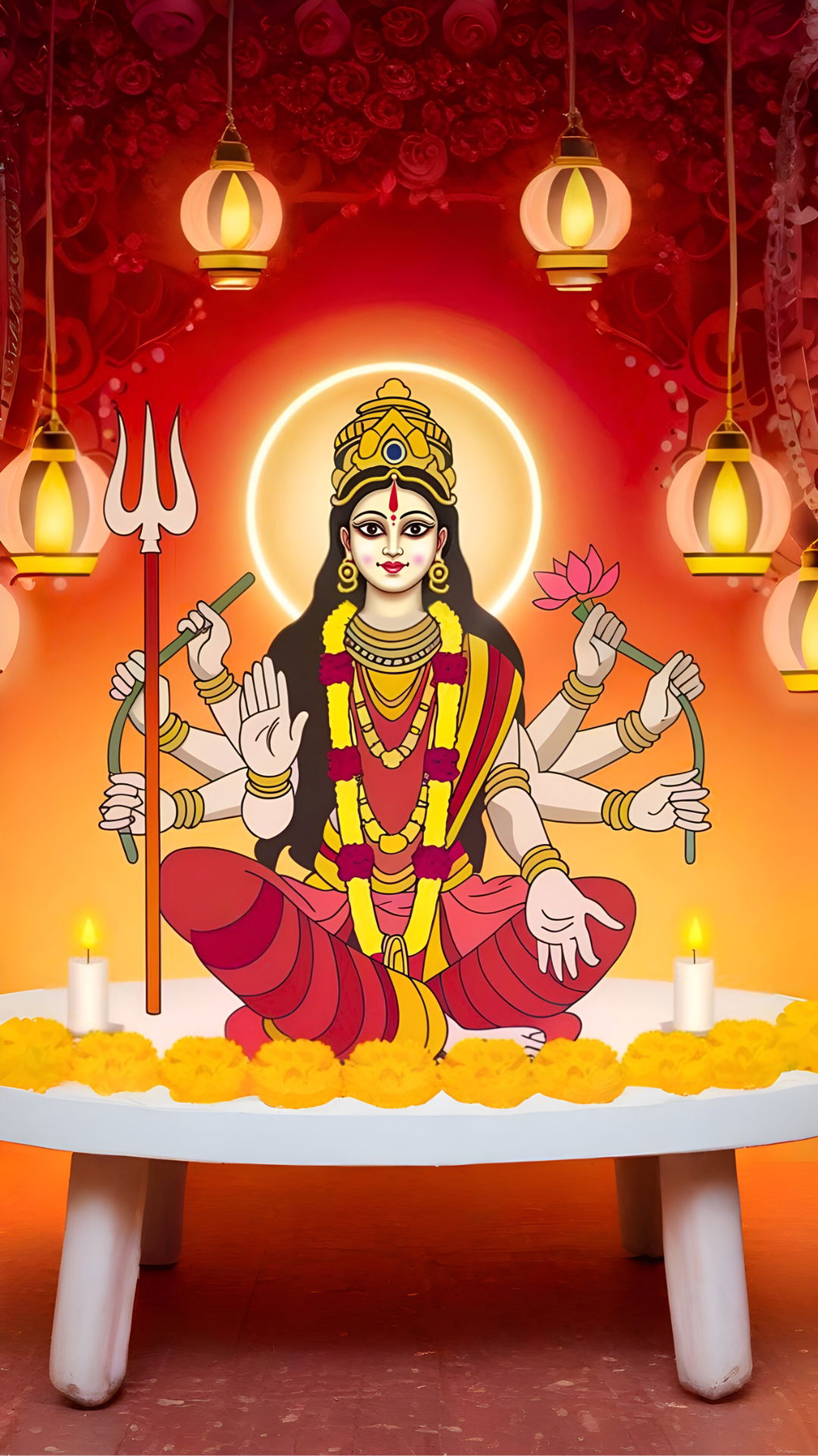 Durga Maa seated in divine grace.