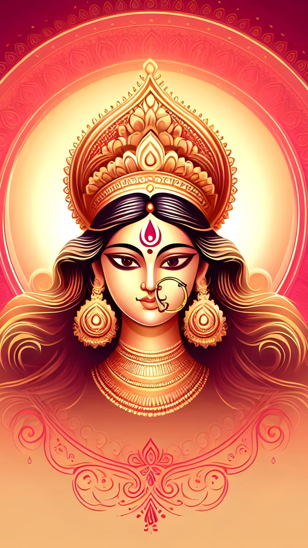 Close-up of Durga Maa\'s serene face
