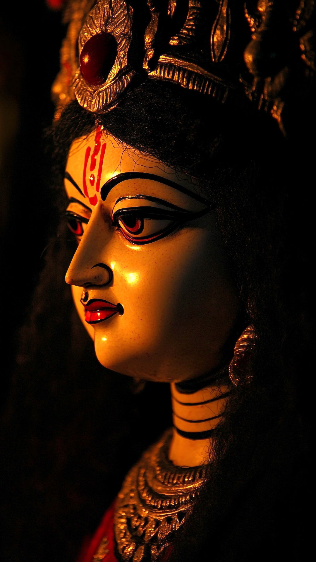 Close-up of Goddess Durga\'s radiant face