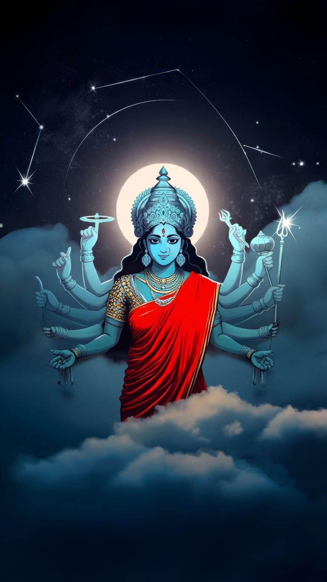 devi durga amongst stars and clouds