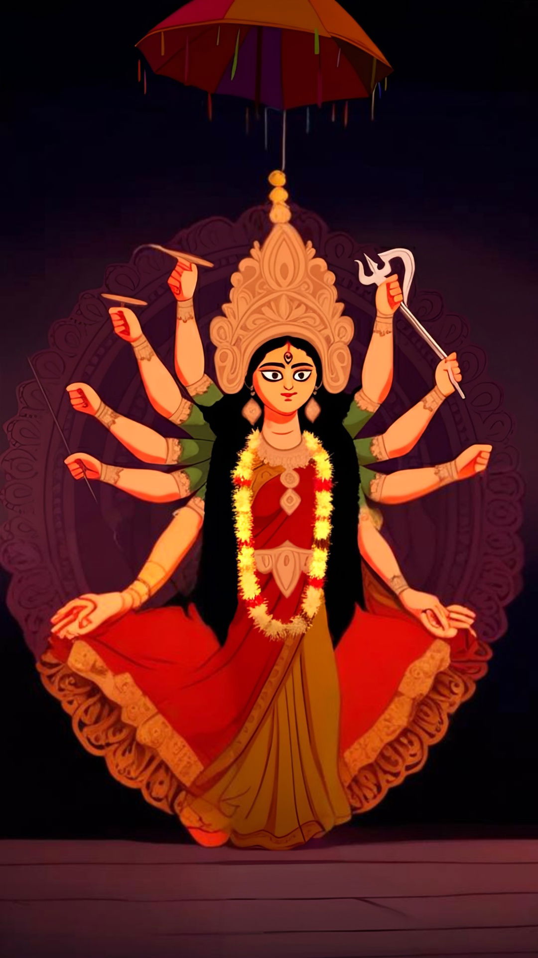Goddess Durga with ten arms radiating power