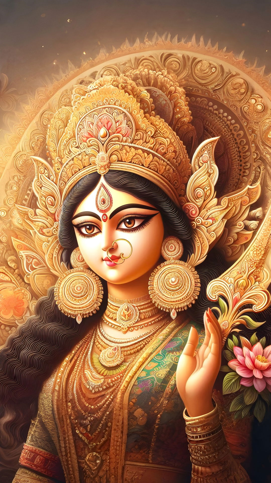 Close-up of Devi Durga\'s serene face