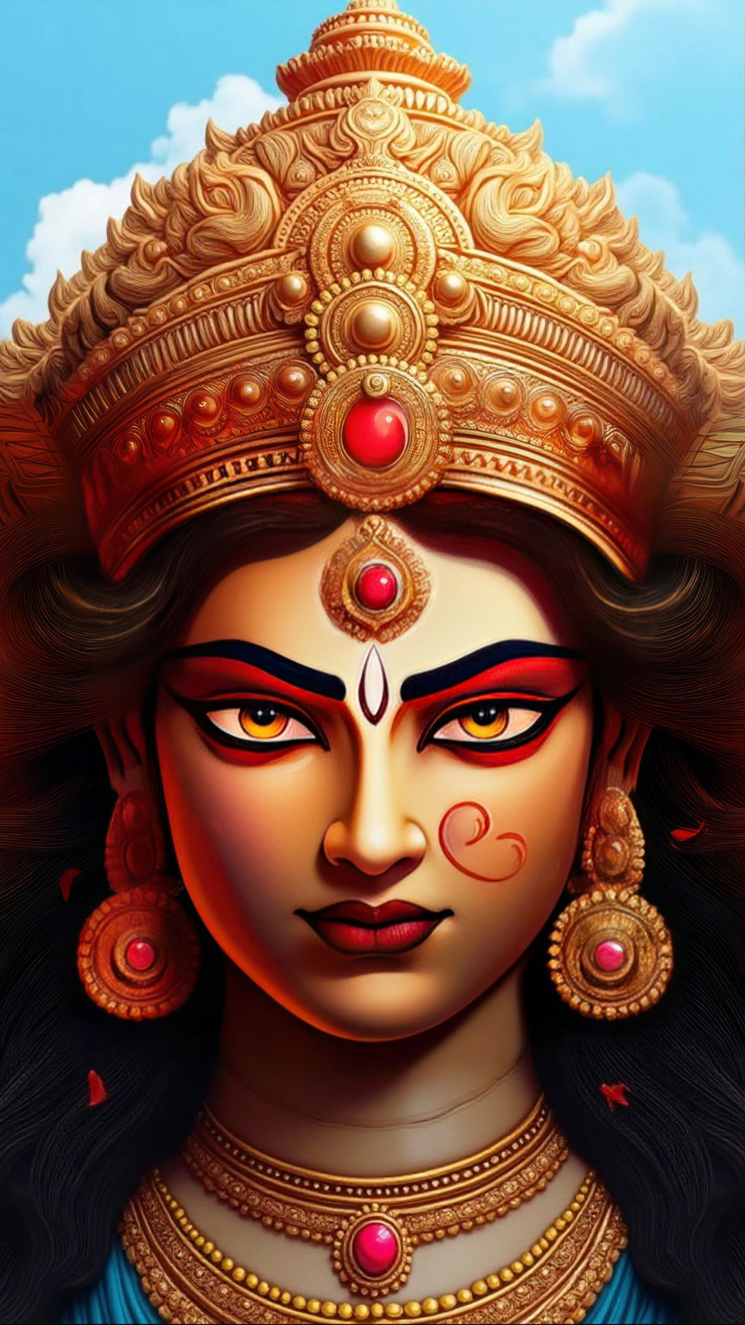 Fierce Durga Maa face close-up portrait