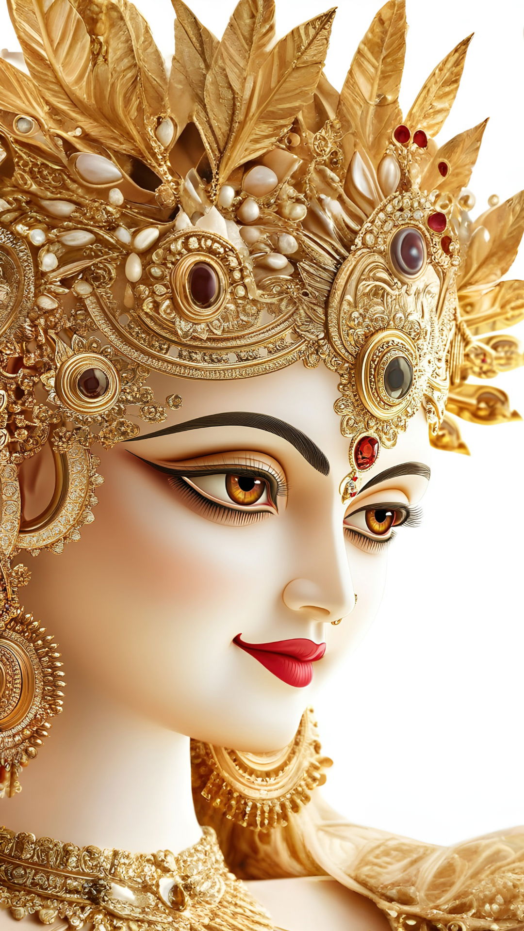 Durga Maa\'s golden crowned face, divine