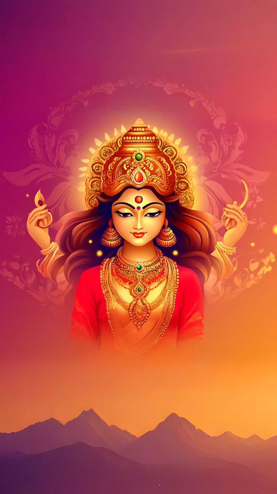 Divine Durga Maa portrait with golden halo