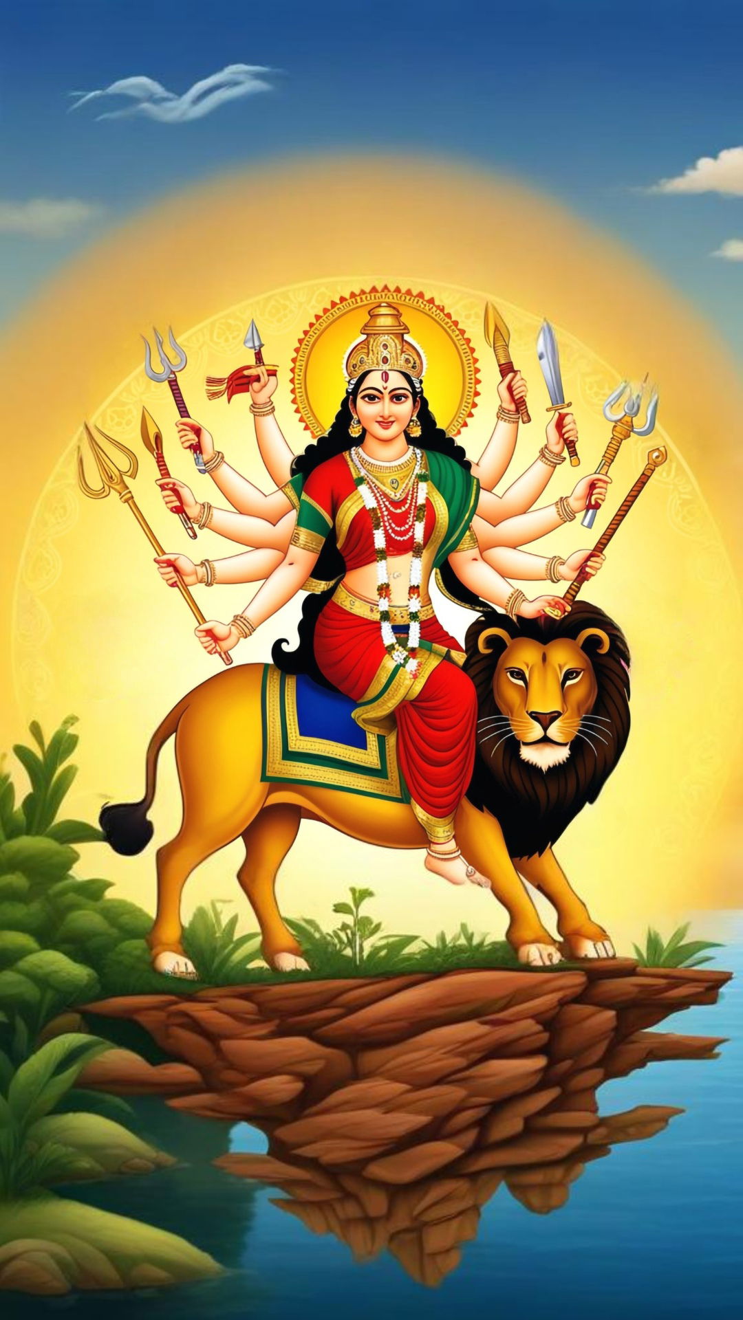 Durga Maa riding a golden lion