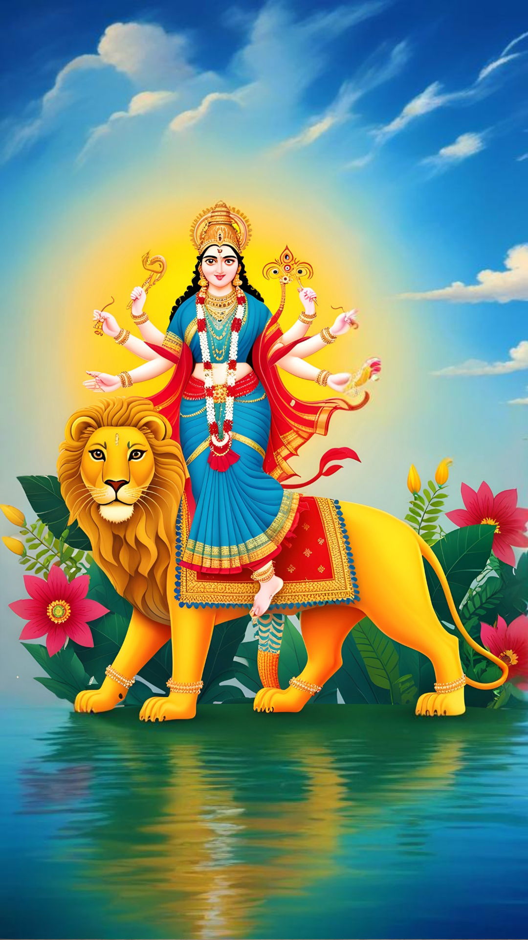Durga Maa riding a lion, divine image