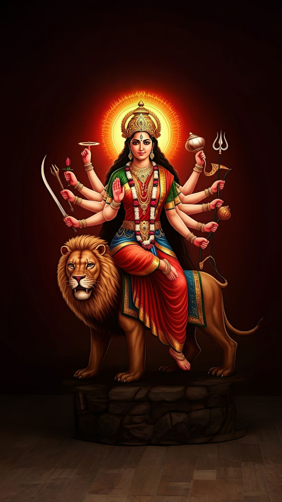 Durga Maa riding a lion, divine protection