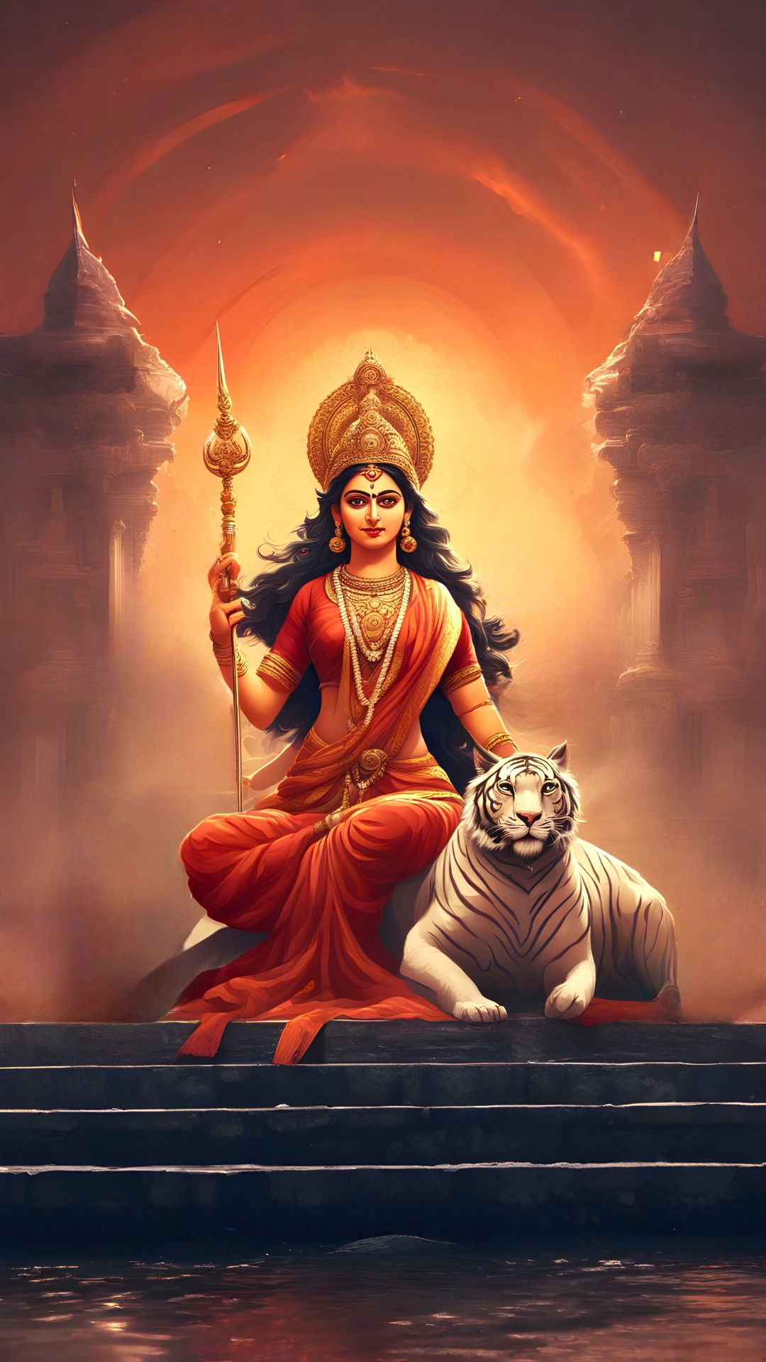 Durga Maa with tiger and lion