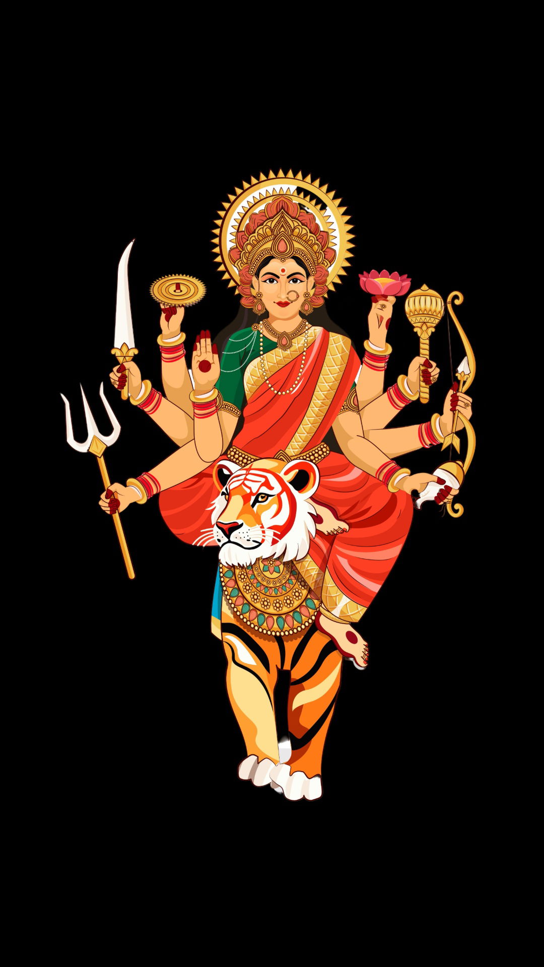 Durga maa riding a tiger, divine protector.