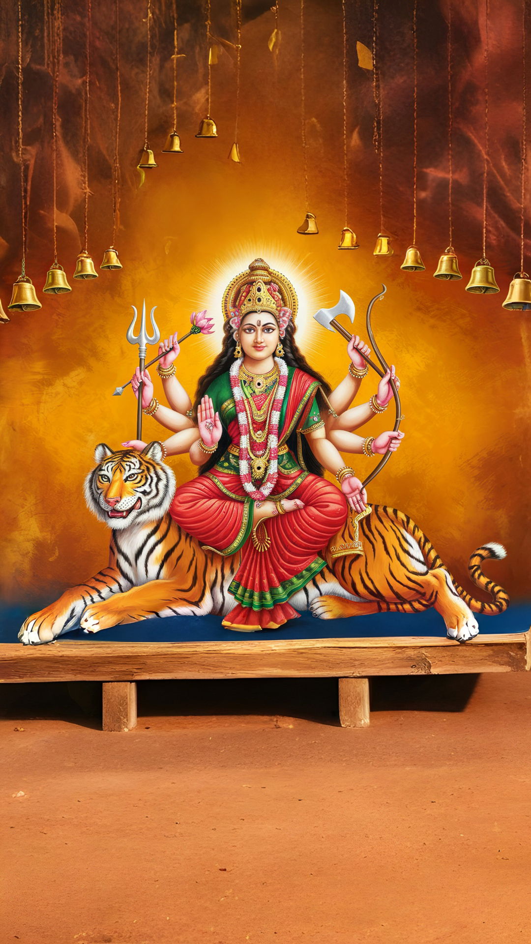 Durga Maa riding a tiger, divine protection.