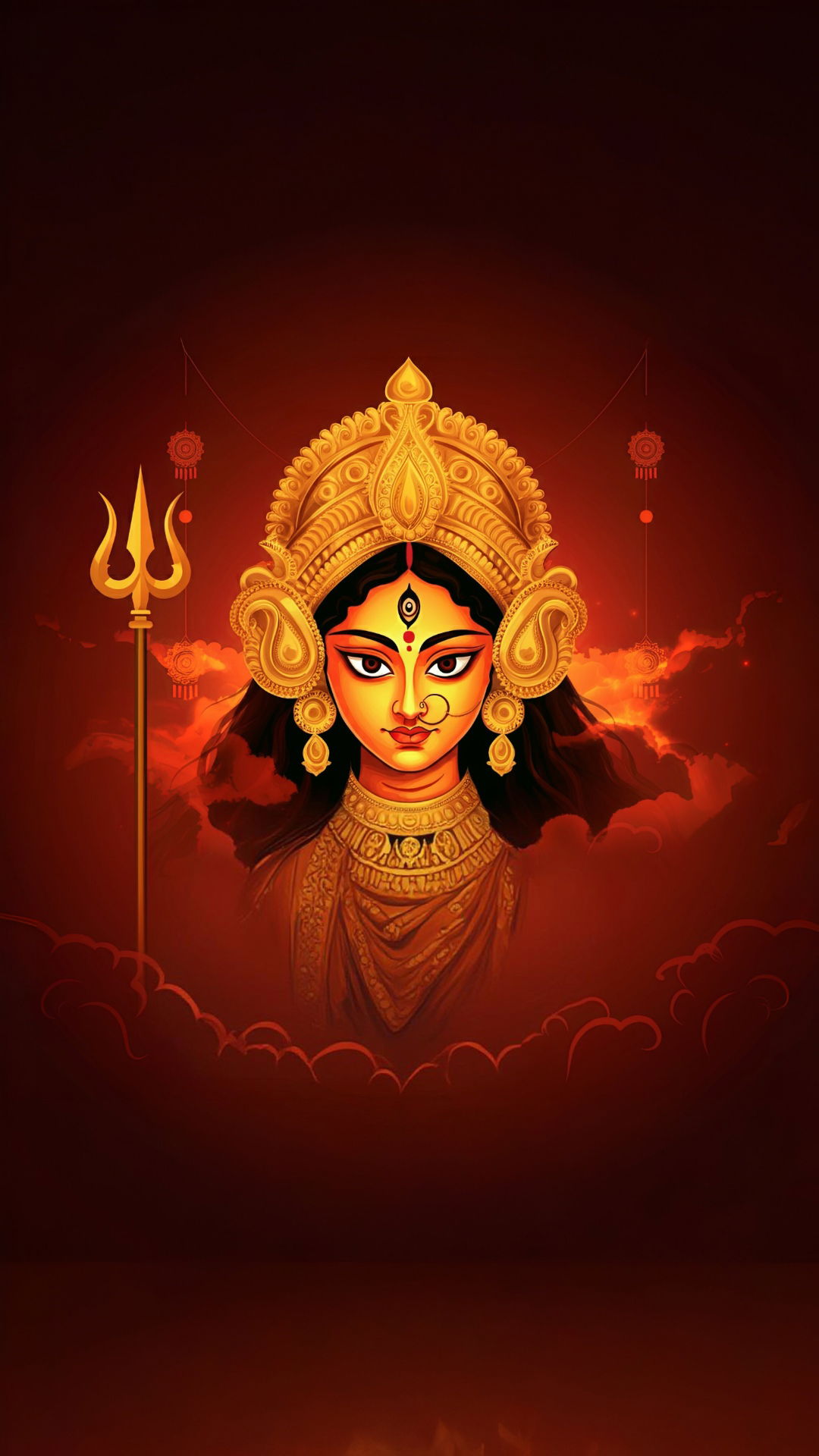 Durga Maa with Trishul, divine portrait.