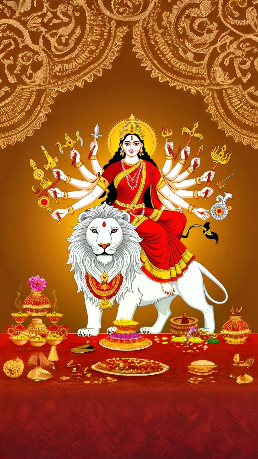 Durga Maa riding a majestic lion