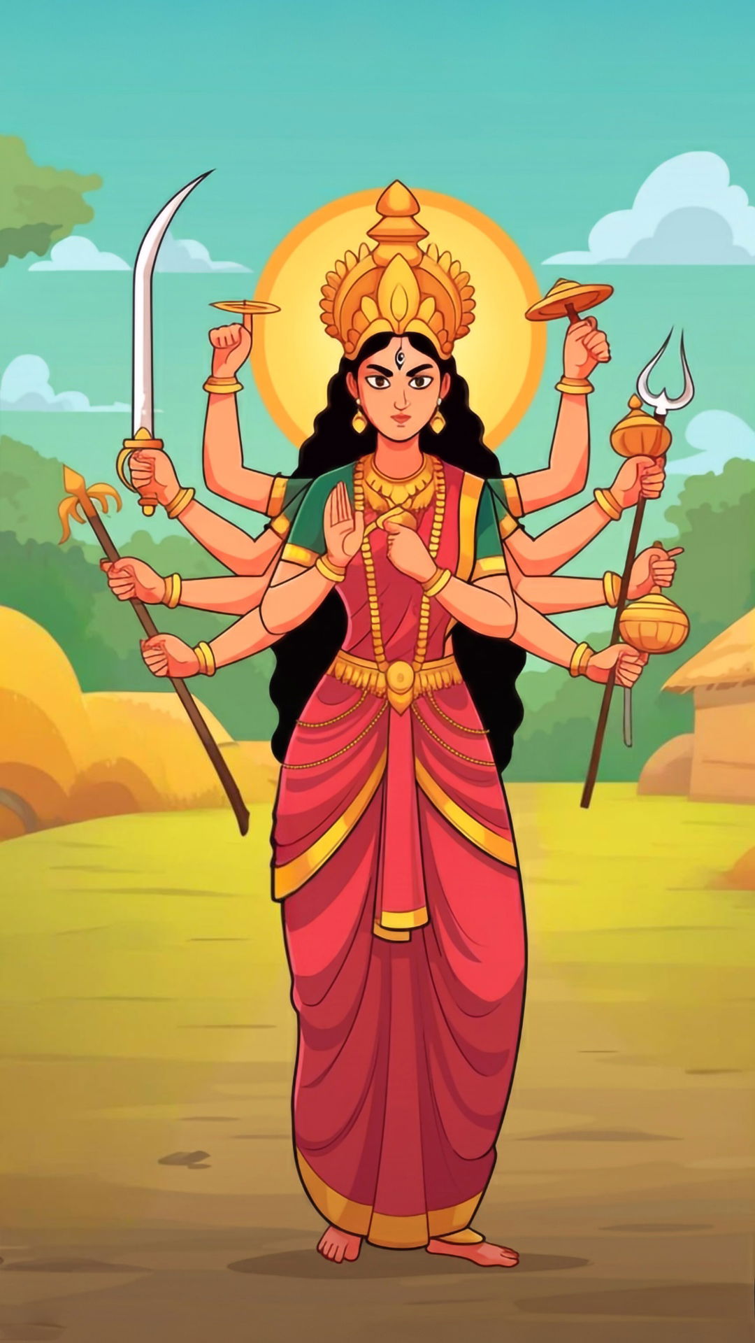 Durga maa wielding weapons and blessing