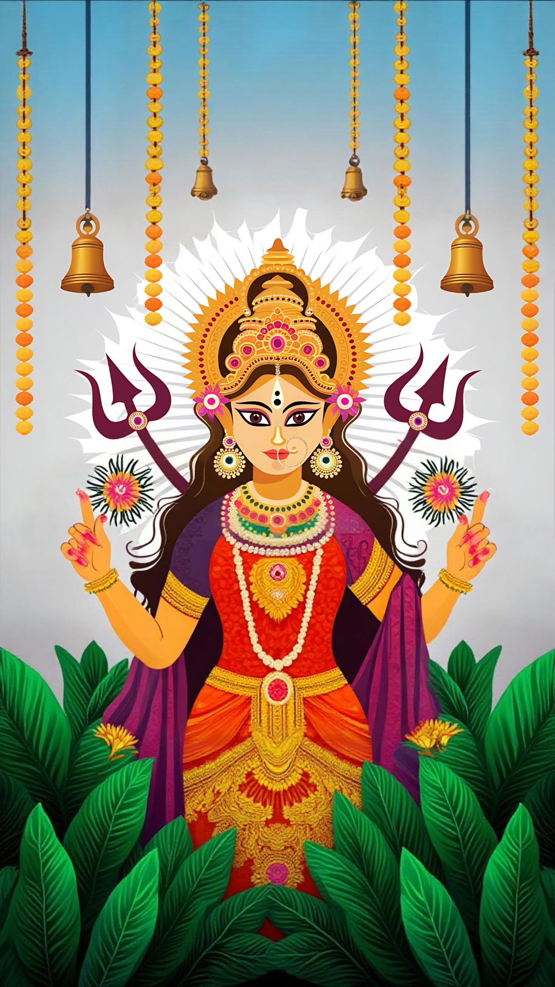 Goddess durga maa with lotus and Trishul