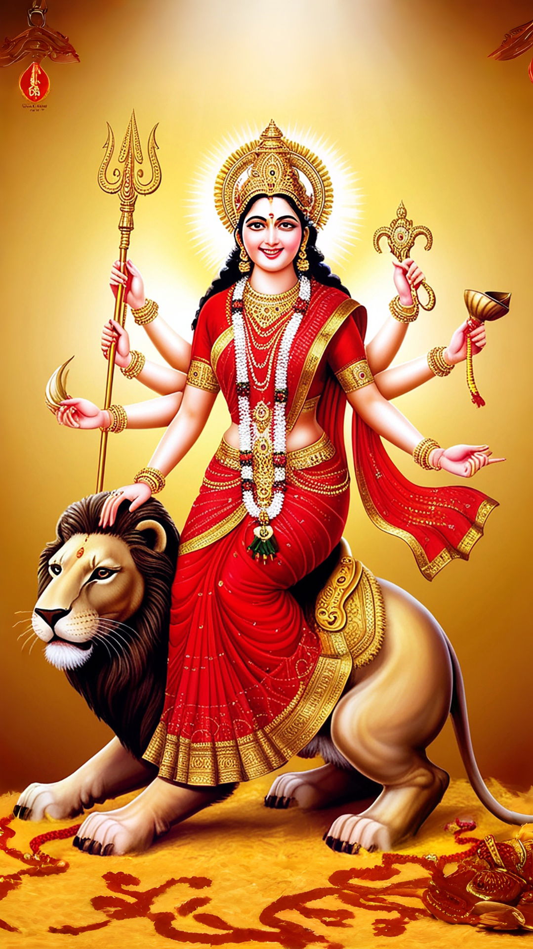 Durga Maa riding a lion, divine protection