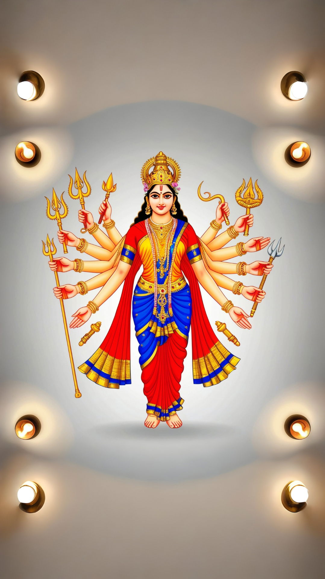 Durga Maa with multiple arms and weapons