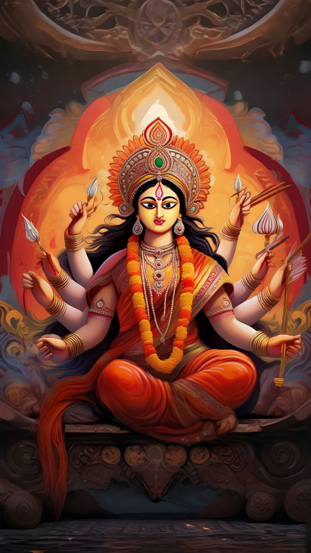 Goddess Durga seated in divine splendor.