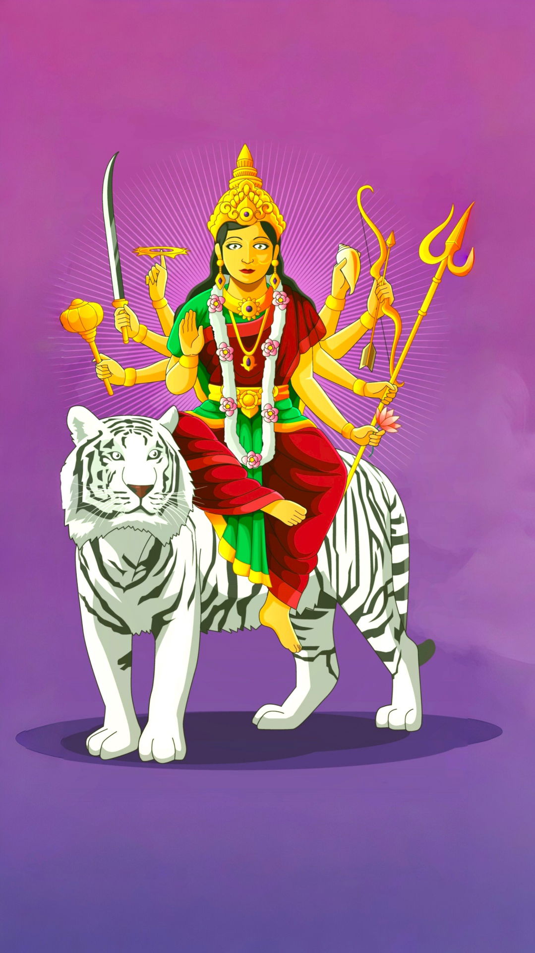 Durga Maa riding a white tiger.