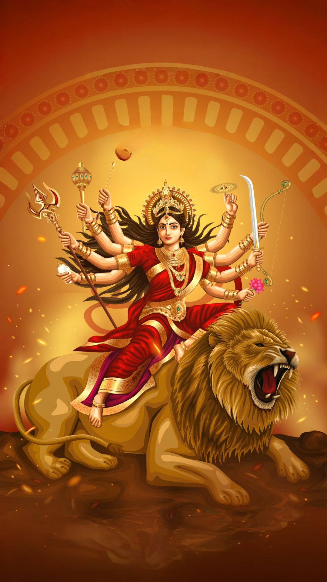 Durga Maa riding a majestic lion