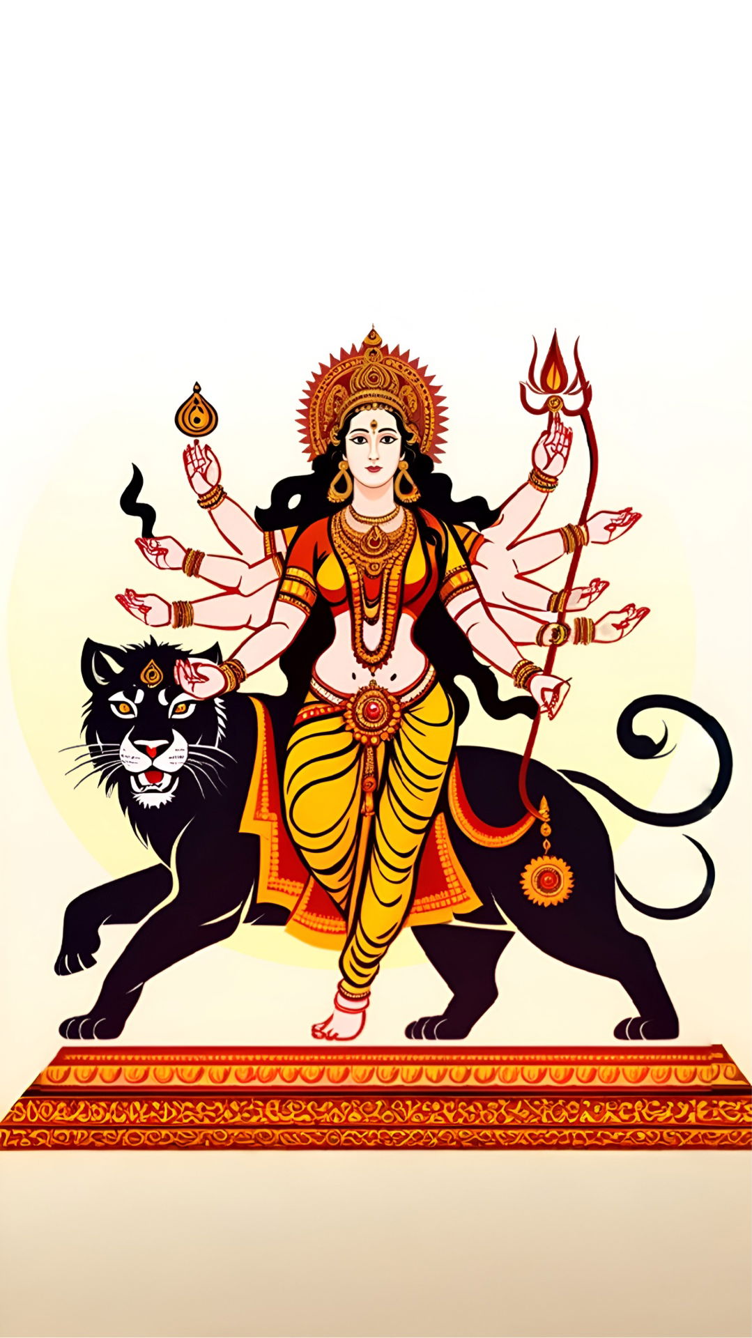 Durga Maa riding a tiger, divine illustration.