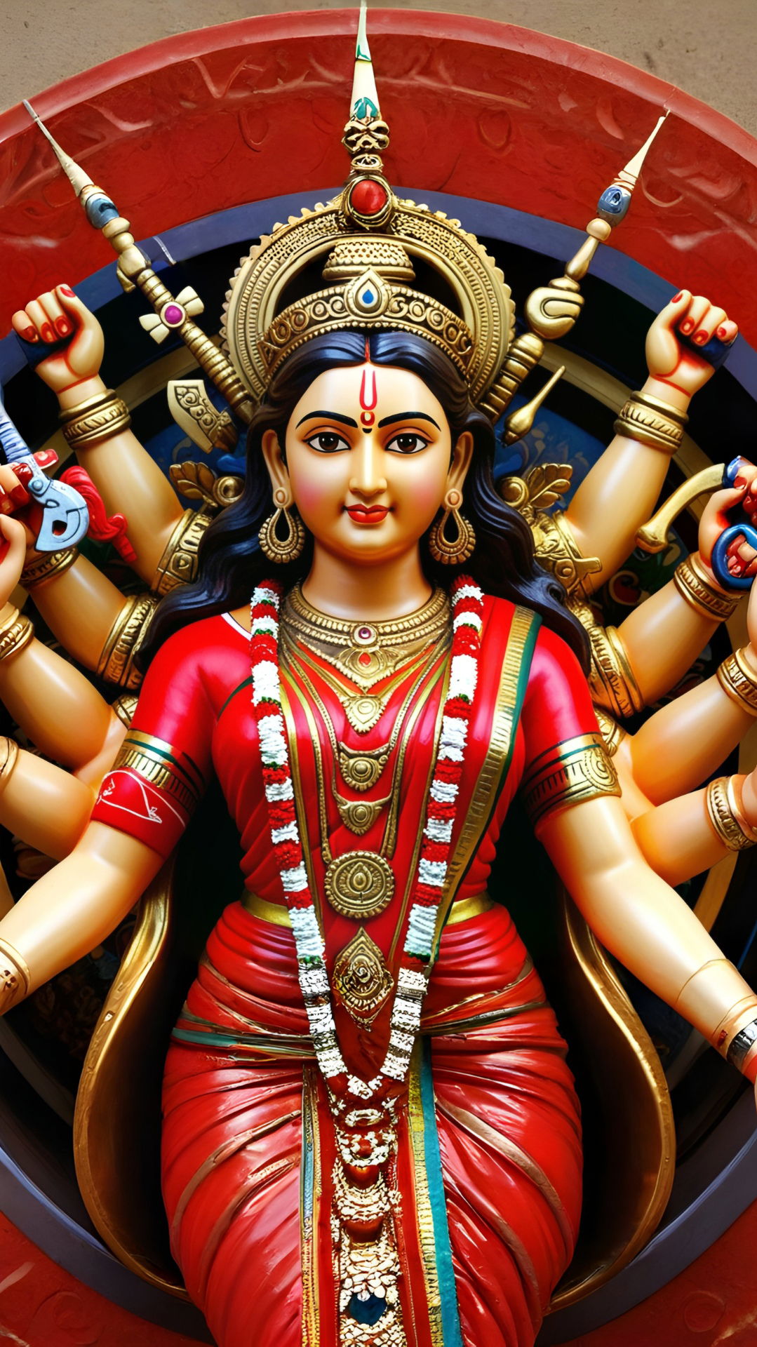 Goddess Durga with multiple arms and weapons