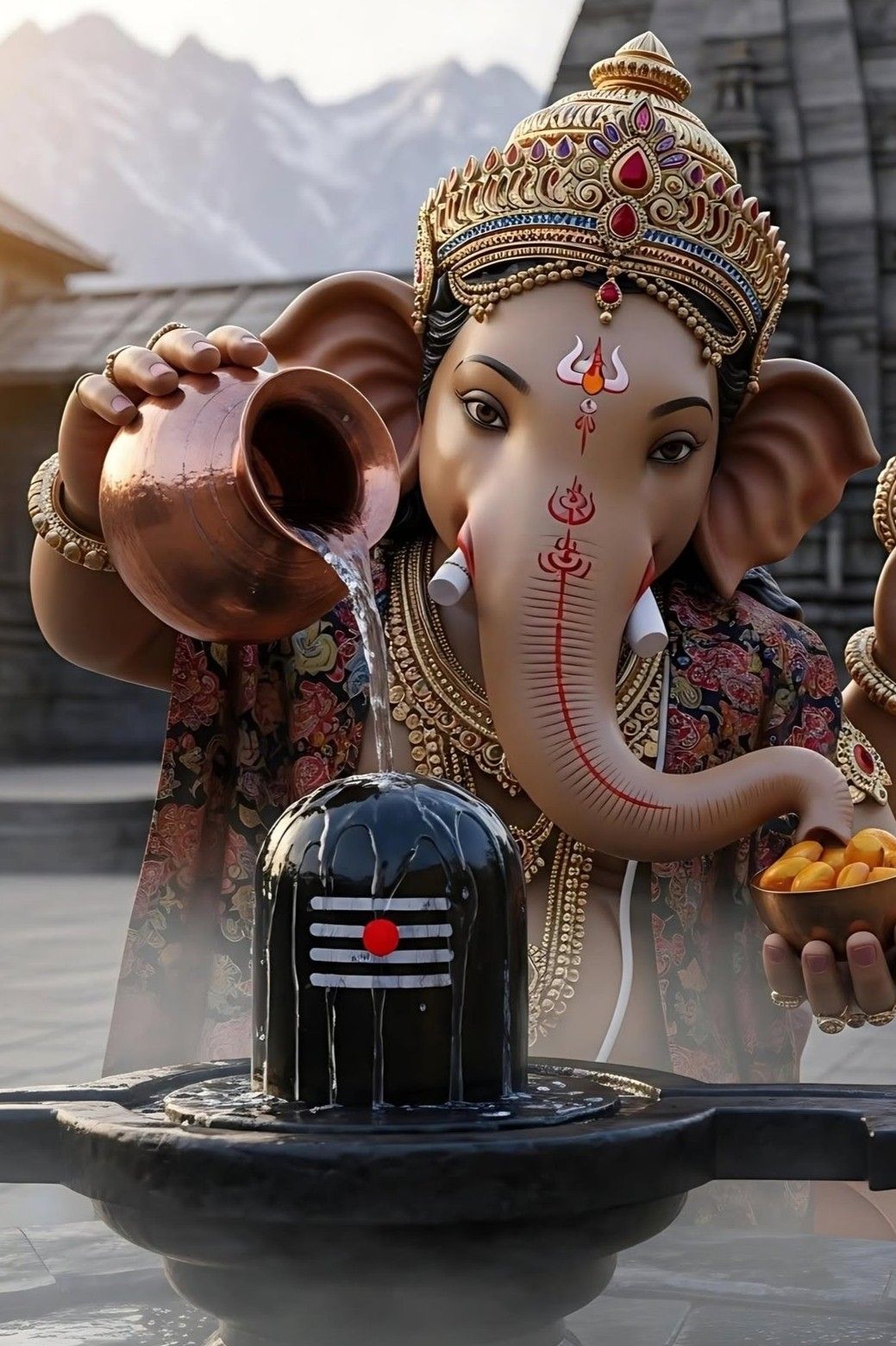 Lord Ganesha performing sacred water ritual.