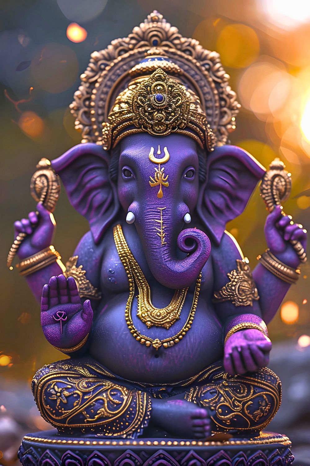 Purple Ganesha statue with golden details