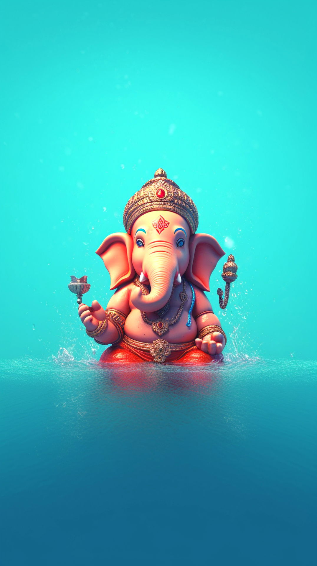 Lord Ganesha emerging from turquoise water