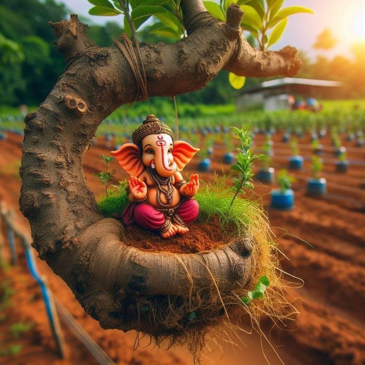 Ganesha seated within a tree branch