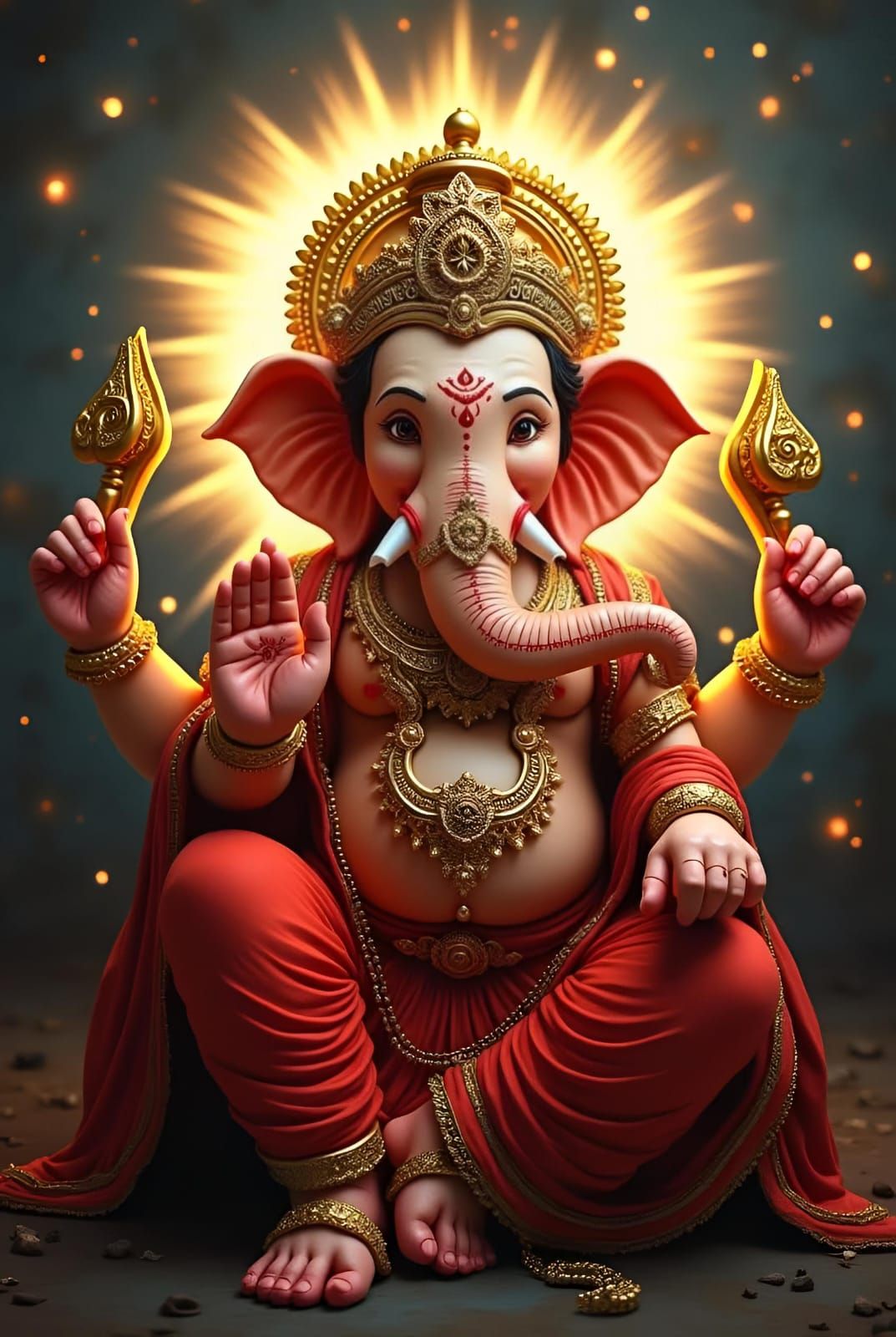 Lord Ganesha golden aura divine portrait