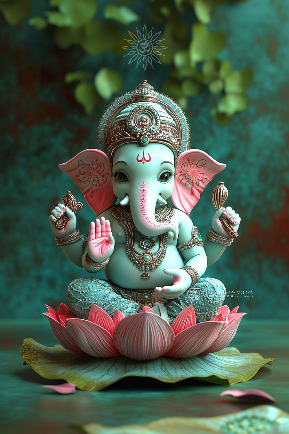 Ganesha on lotus, divine wallpaper.