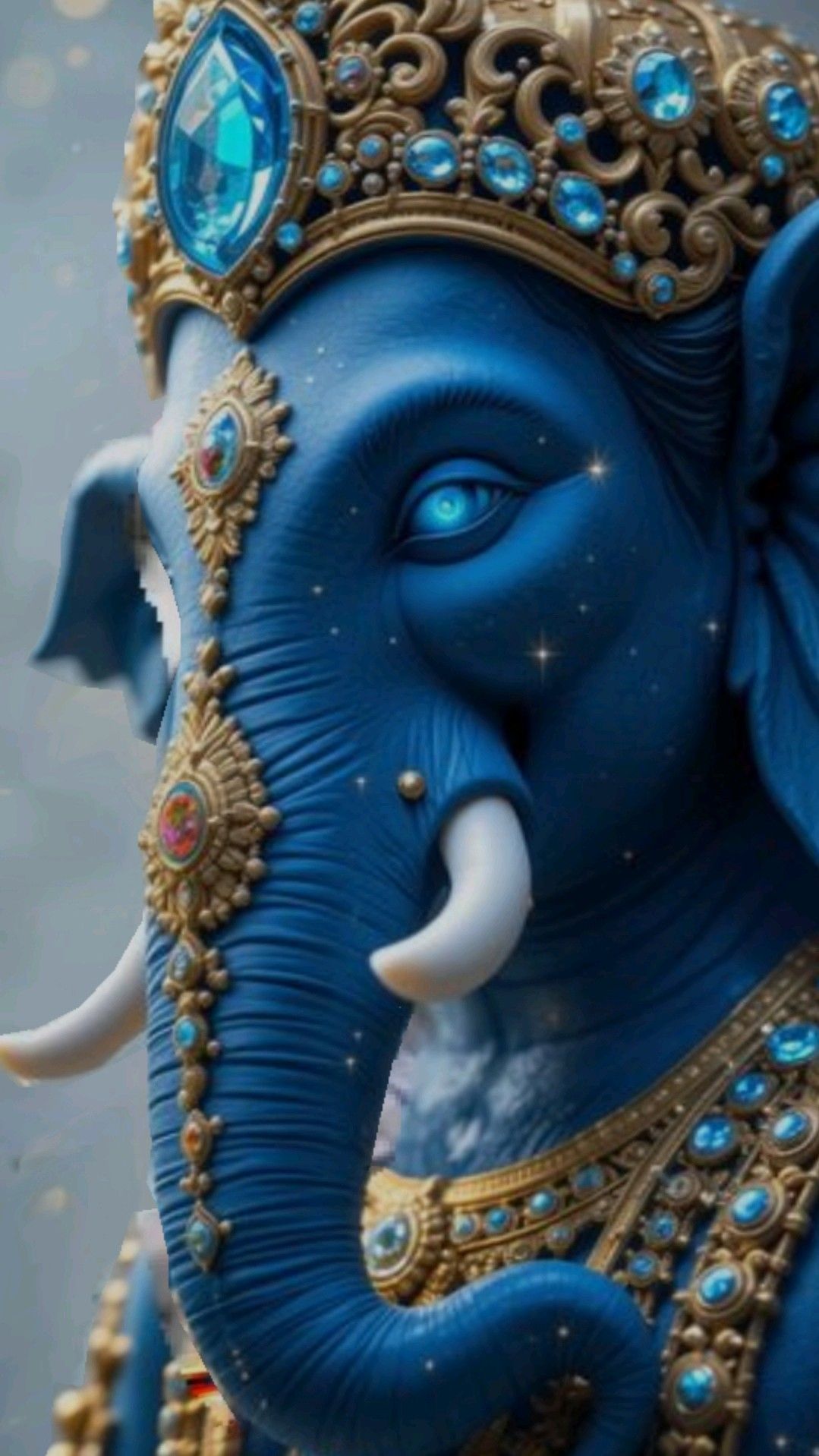 Blue-skinned Ganesha with ornate crown