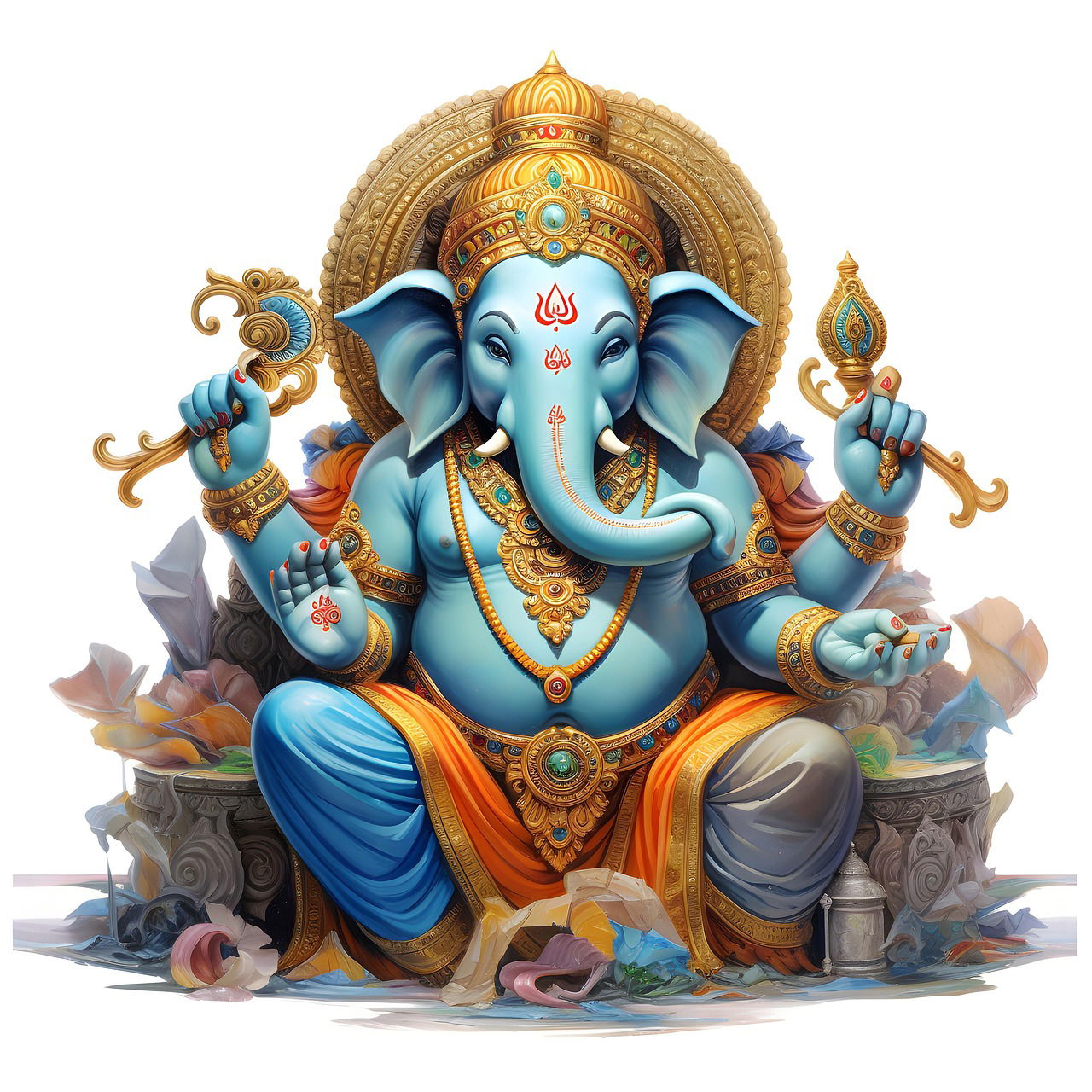 Blue-skinned Ganesha seated on lotus