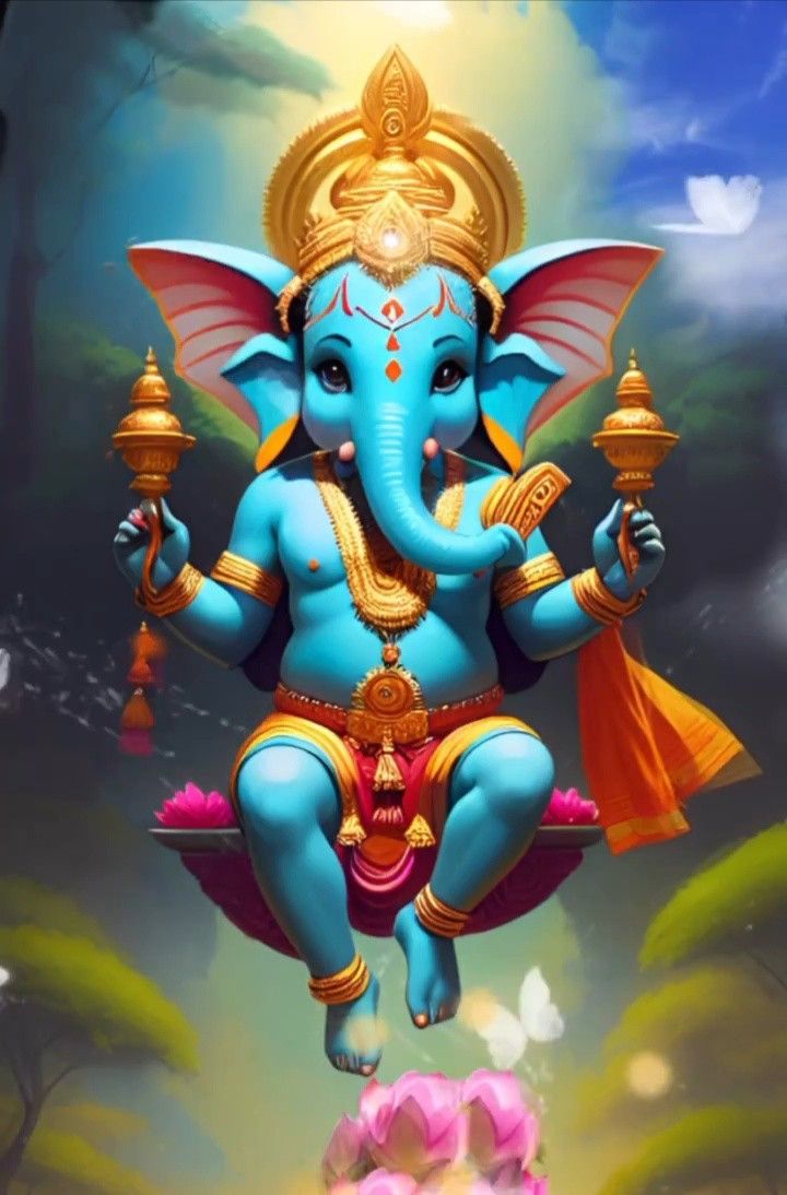 Lord Ganesha seated on a lotus