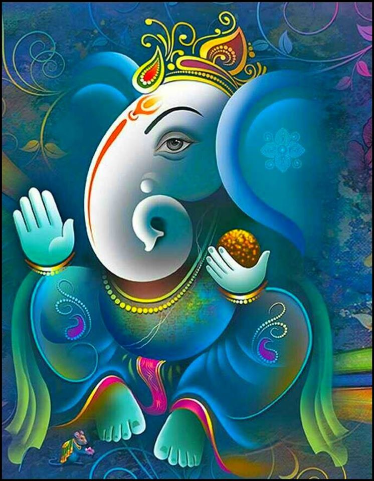 Blue-skinned Ganesha offering a blessing