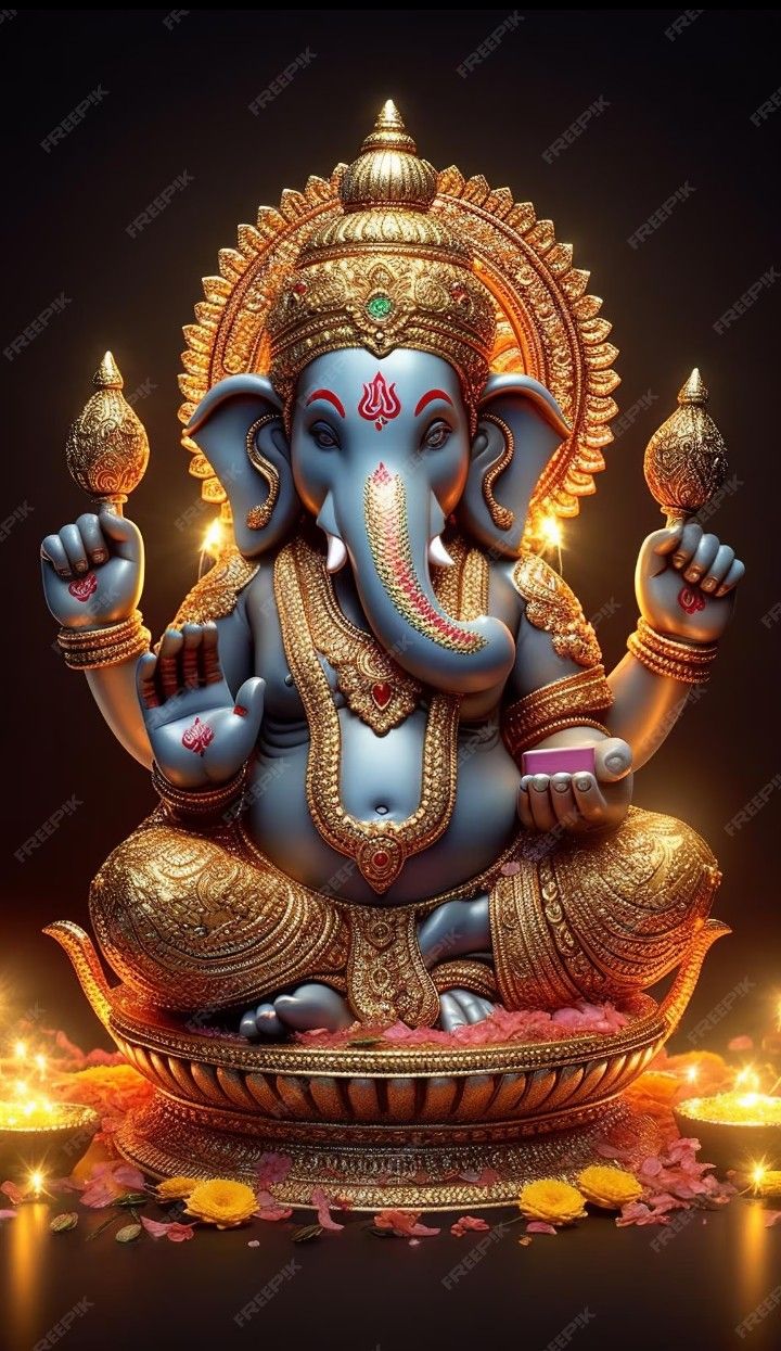 Lord Ganesha offering blessings and modaks